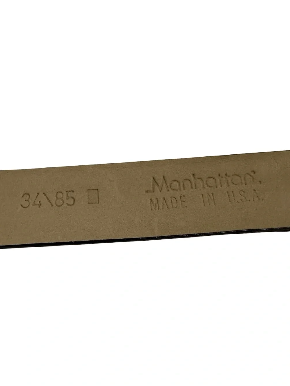 Vtg Manhattan Mens Leather Belt Brown Cognac Two Tone Buckle Made In USA Sz 34